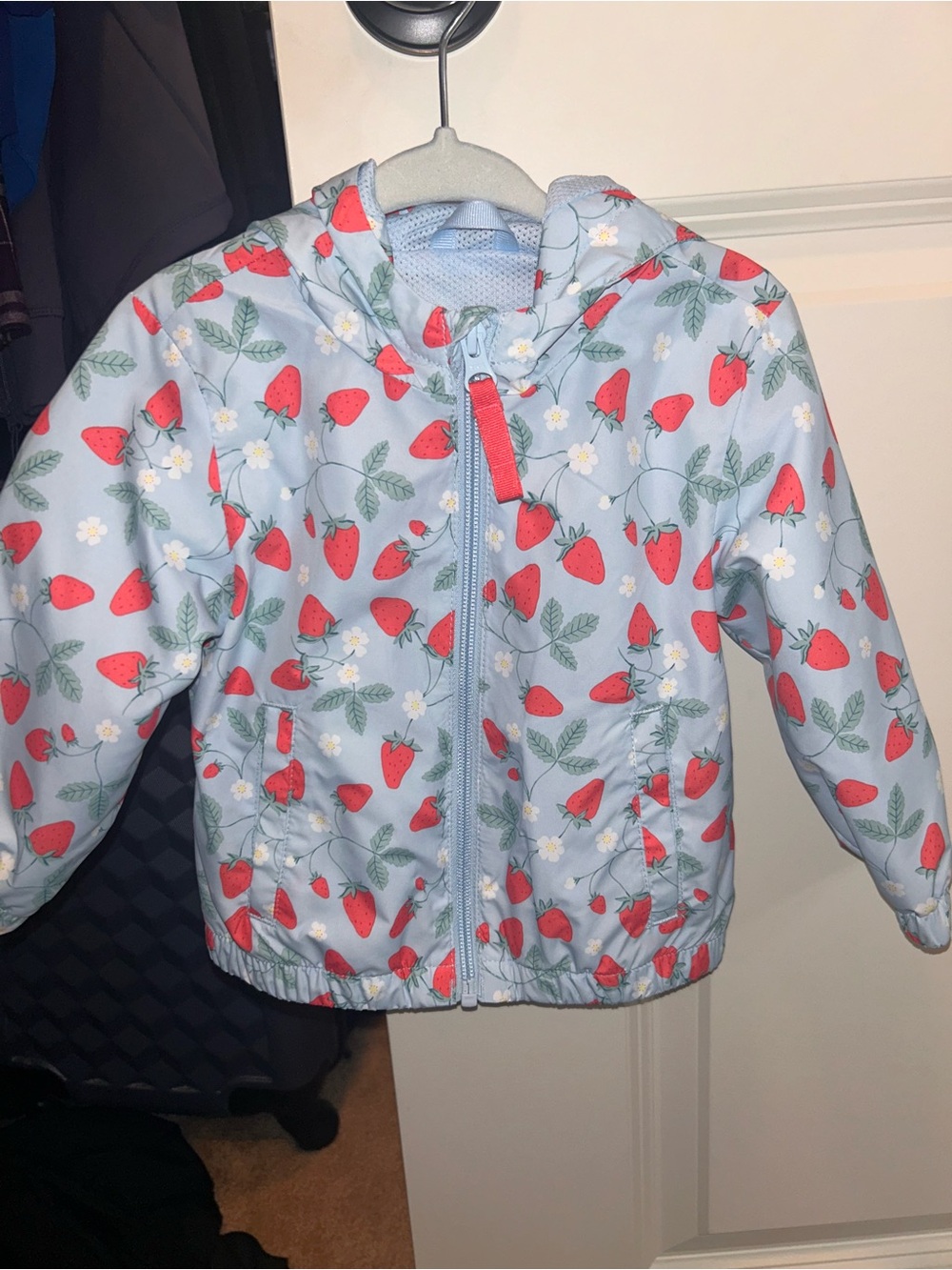Cat & Jack Girls' Light Blue Strawberry Print Hooded Rain Jacket